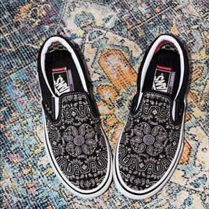 Vans Black & White Bandana Print Slip-On Sneakers